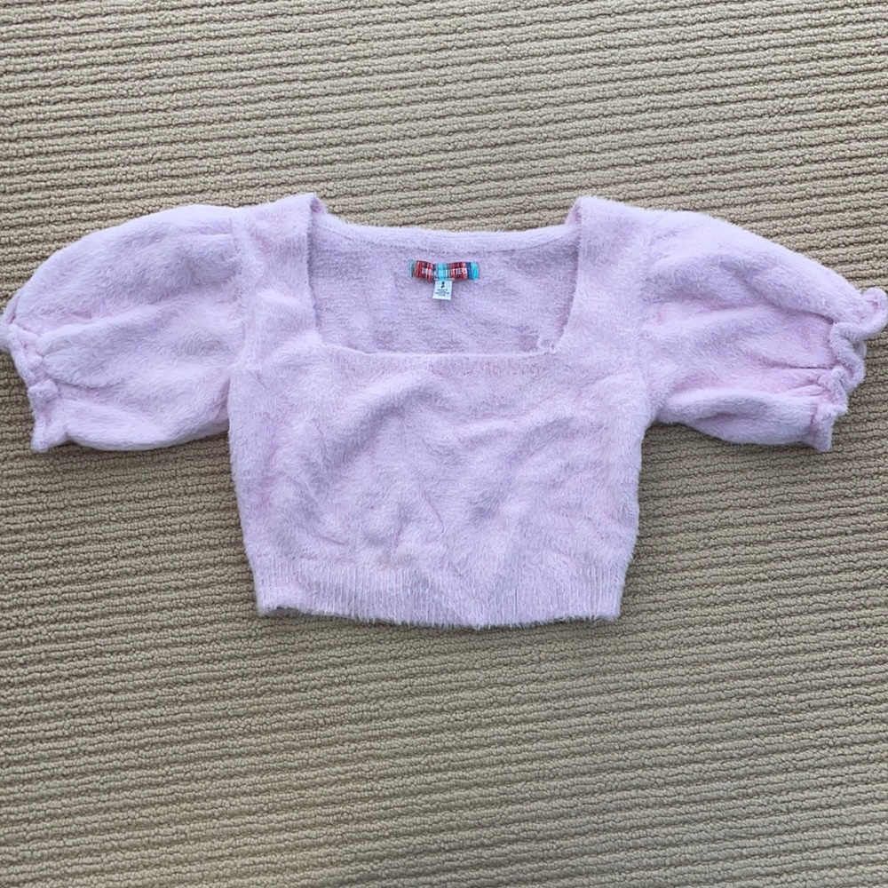 Fuzzy lavender puff sleeve urban outfitters top.